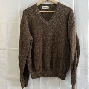 Vintage Mohair Wool Sweater Womens XL  V-Neck Sarby Sportswear Preppy Brown